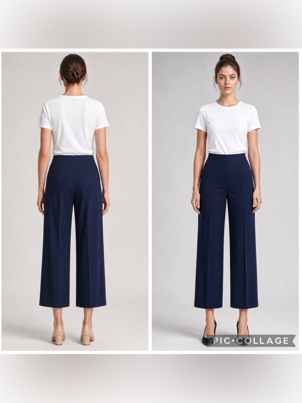 CHRISTIAN SORIANO Women’s Navy Blue Pull On Cropped Wide Leg Pants Stretch Sz S.